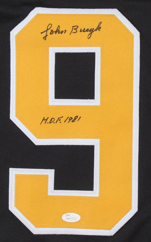 Johnny Bucyk Signed Boston Bruins Black Jersey Inscribed "H.O.F. 1981" (JSA COA)