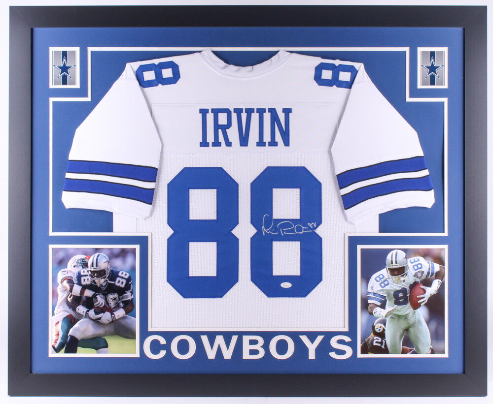 Michael Irvin Signed Dallas Cowboys 35x43 Custom Framed White Jersey (JSA COA)