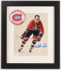 Henri Richard Signed Canadiens 13x15 Custom Framed Photo Display w/ Vintage Pin