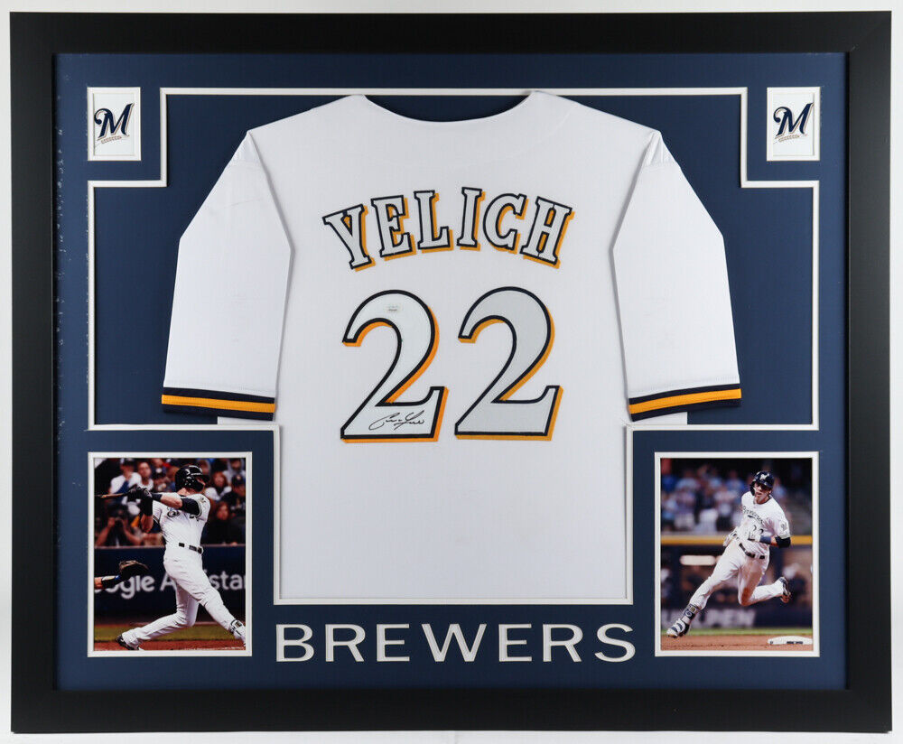 Christian Yelich Signed Milwaukee Brewers 35" x 43" Framed Jersey (JSA Hologram)