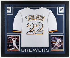 Christian Yelich Signed Milwaukee Brewers 35" x 43" Framed Jersey (JSA Hologram)