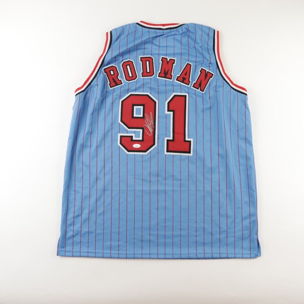 Dennis Rodman Signed Chicago Bulls Powder Pinstriped Jersey (JSA) 5xNB –