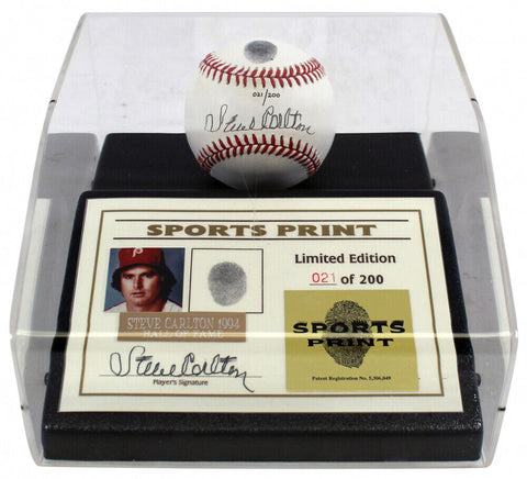 Steve Carlton Signed LE ONL Baseball w/ Thumbprint w/ Display Case (Beckett COA)