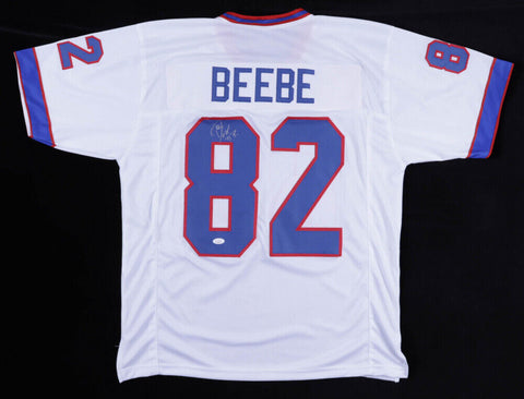 Don Beebe Signed Buffalo Bills White Jersey (JSA COA) Super Bowl XXXI Champ W.R.