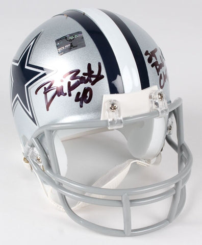 Bill Bates Signed Cowboys Mini-Helmet Inscribed "Super Bowl Champs 92-93-95"