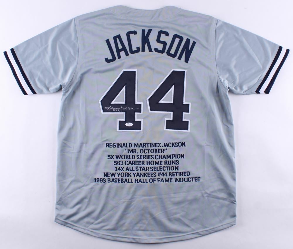 Reggie Jackson Signed New York Yankees Career Highlight Stat Jersey (J –