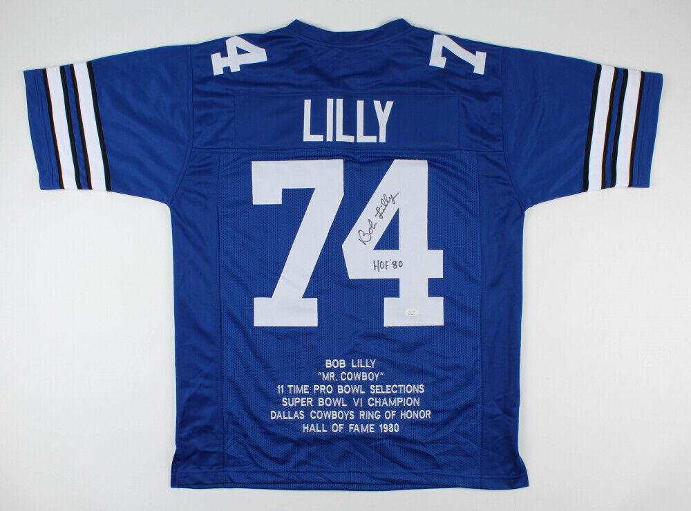 Bob Lilly Signed Dallas Cowboys Career Stat Jersey Inscribed 'HOF 80' (JSA  COA)