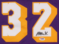 Magic Johnson Signed Los Angeles Lakers Purple Jersey (PSA/DNA COA) 5xNBA Champ