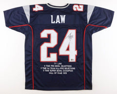 Ty Law Signed New England Patriot Career Stat Jersey (Beckett)3xSuper Bowl Champ