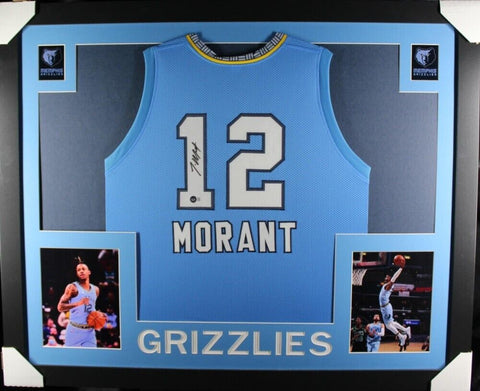 Ja Morant Signed Memphis Grizzlies 35x43 Framed Signed Jersey (Beckett) 2020 ROY