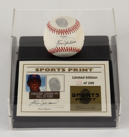 Fergie Jenkins Signed Chicago Cubs N.L. Baseball & Display Case w/Thumbprint COA