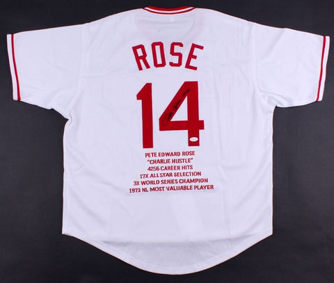 Pete Rose Signed Reds Career Highlight Stat Jersey Inscribed "4256" (JSA COA)
