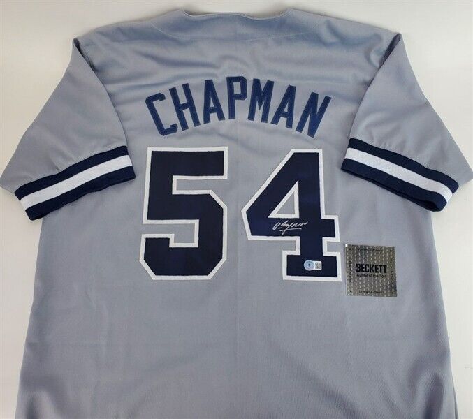 Aroldis Chapman Signed New York Yankees Road Jersey (Beckett) 7xAll St –