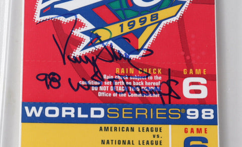Darryl Strawberry Signed 1998 World Series Ticket Inscribed 98 W.S Champs PSA 10