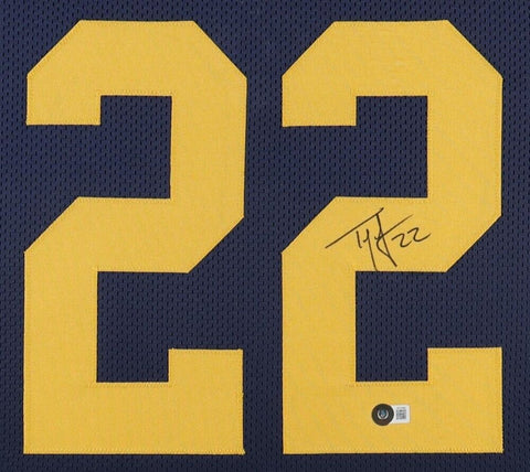 Ty Law Signed Michigan Wolverines 35x43 Framed Jersey (Beckett) 3xSuper Bowl Win