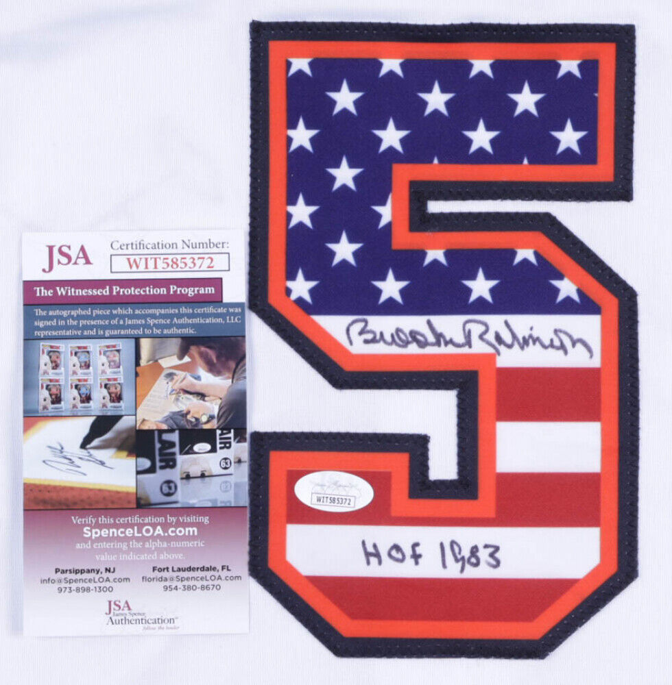 Brooks Robinson Signed Orioles Highlight Stat USA Jersey Insc HOF 1983 (JSA COA)