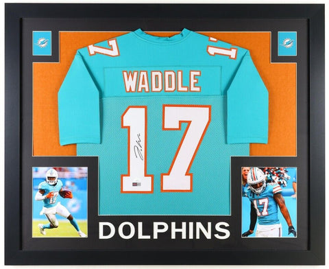 Jaylen Waddle Signed Miami Dolphins 35"x 43" Framed Jersey (JSA) 2023 Rookie W.R