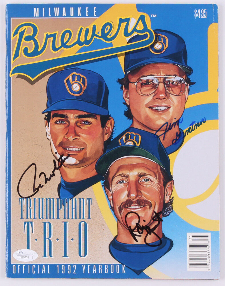 Paul Molitor, Robin Yount & Jim Gantner Signed 1992 Milwaukee Brewers Yearbook