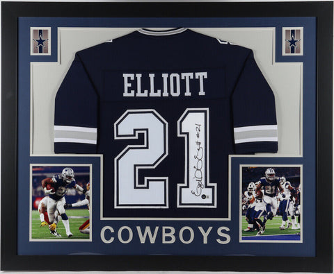 Ezekiel Elliott Signed Cowboy 35x43 Framed Jersey Display (Beckett) 3xPro Bowler