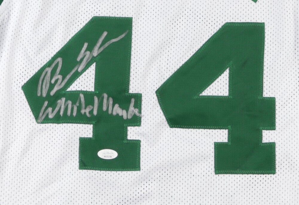 BOSTON CELTICS BRIAN SCALABRINE AUTOGRAPHED WHITE STITCHED JERSEY JSA COA  W/INSC