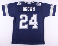Larry Brown Signed Dallas Cowboys Blue Jersey (JSA COA) Super Bowl XXX M.V.P.
