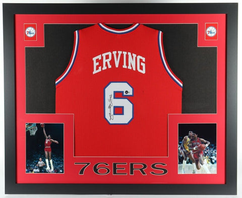 Julius Erving AKA "DR J" Signed Philadelphia 76ers 35x43 Framed Jersey (JSA)