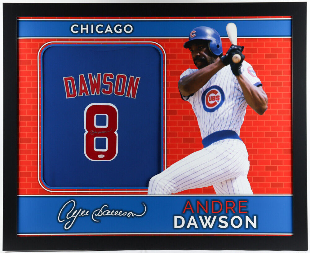 Andre Dawson Signed Chicago Cubs 35 x 43 Framed Jersey (JSA Holo) The –