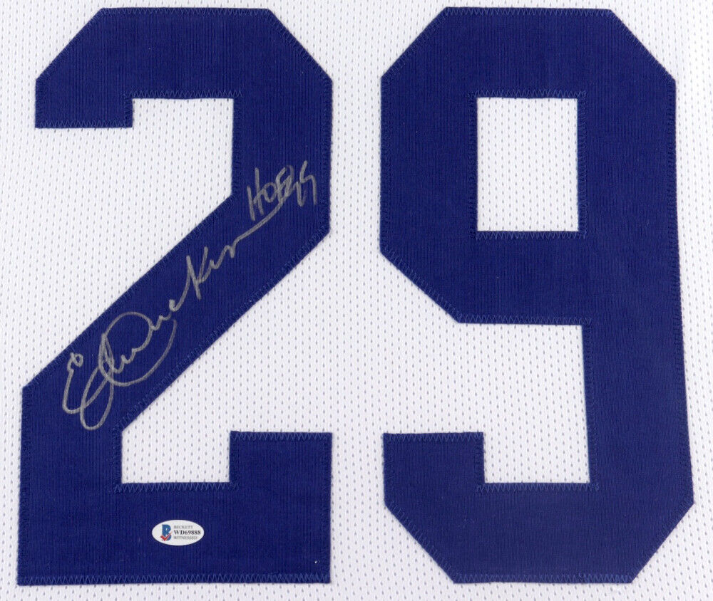 Eric Dickerson Autographed HOF 99 and Framed Blue Rams Jersey