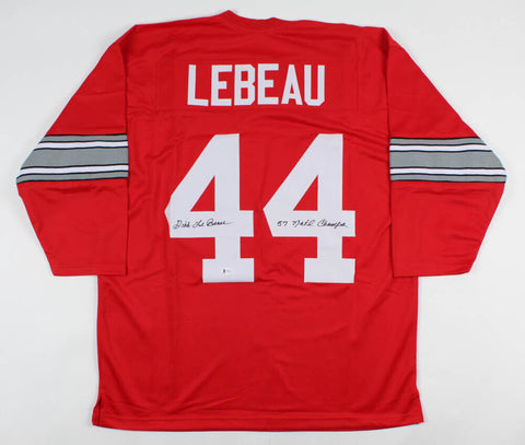 Dick LeBeau Signed Ohio State Buckeyes Jersey Inscid 57 Nat Champs (Beckett COA)