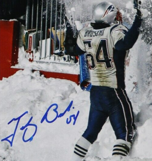 Tedy Bruschi Signed New England Patriots Snow Bowl 16x20 Photo