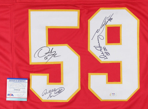 Chiefs Jersey Signed (4) Neil Smith, Derrick Johnson, Will Shields, Deron Cherry