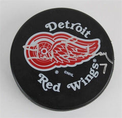 Ted Lindsay Signed Detroit Red Wings Logo Hockey Puck (JSA COA) Passed Away 2019