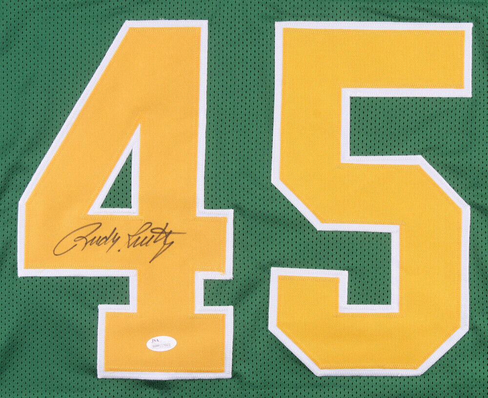 Autographed/Signed Rudy Ruettiger Notre Dame Green Rudy College