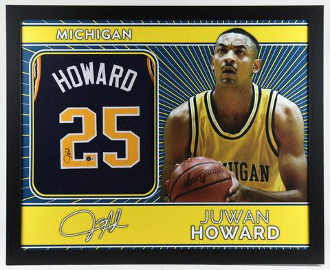 Juwan Howard Signed 35x43 Framed Michigan Wolverines Jersey (Beckett Hologram)