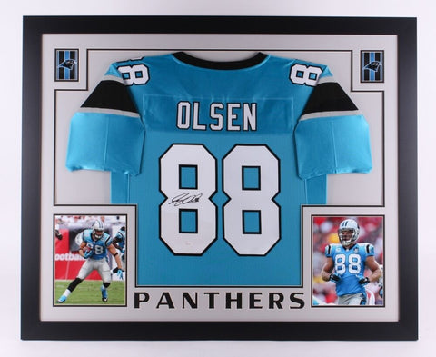 Greg Olsen Signed Carolina Panthers 35" x 43" Custom Framed Jersey (JSA COA)