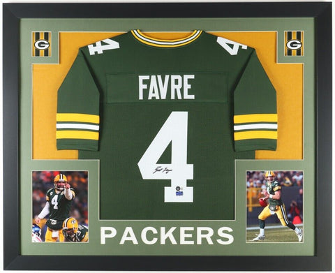 Brett Favre Signed Green Bay Packers 35"x 43" Framed Jersey (Beckett) 3xNFL MVP