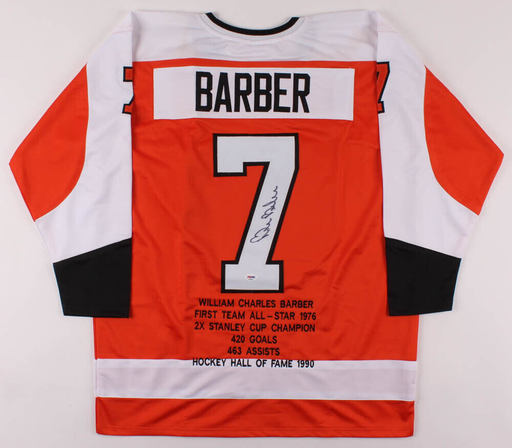 Bill Barber Signed Career Highlight Stat Philadelphia Flyers Jersey (PSA COA)