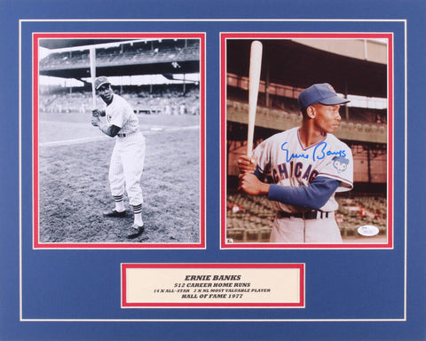 Ernie Banks Signed Chicago Cubs 16x20 Custom Matted Photo Display (JSA COA)