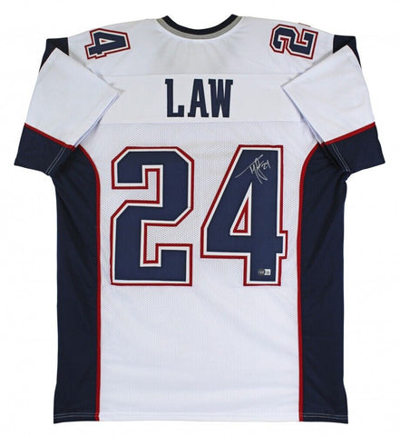 Ty Law Signed New England Patriot Jersey (Beckett) 3xSuper Bowl Champion / D.B.