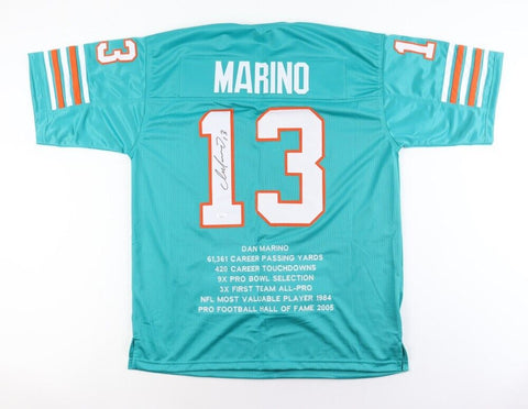Dan Marino Signed Miami Dolphins Career Stat Jersey (JSA) 9xPro Bowl Q.B /H.O.F.