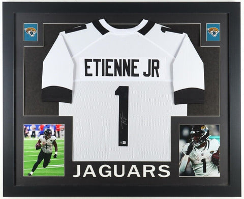 Travis Etienne Signed Jaguars 35x43 Custom Framed Jersey (Beckett) Ex-Clemson RB