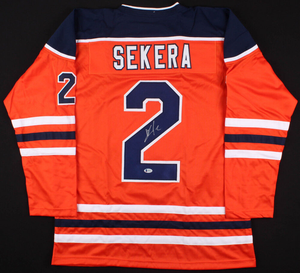 Andrej Sekera Signed Oilers Jersey (Beckett COA) 71st Overall Pk 2004 NHL Draft