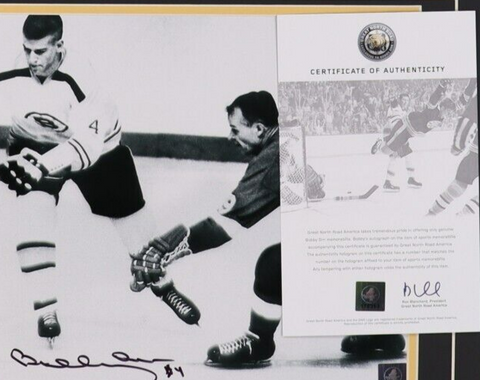 Bobby Orr Signed 14x18 Boston Bruin Matted Photo Display (Orr COA) w/Gordie Howe