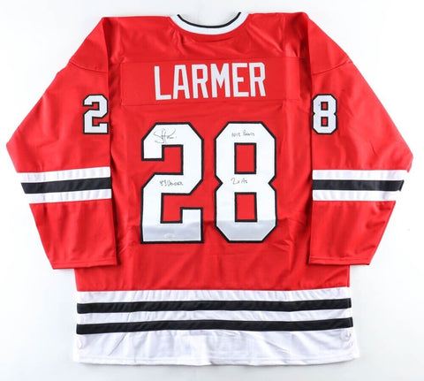 Steve Larmer Signed Chicago Blackhawks Jersey (JSA COA) 3 Different Inscriptions