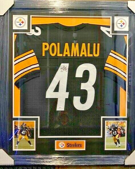 Troy Polamalu Signed Steelers 35x43 Framed Jersey (Beckett) Hall of Fa –