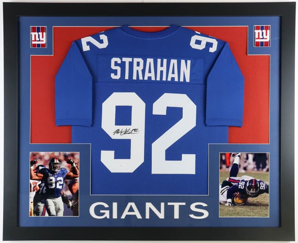 Michael Strahan Signed Giants 35x43 Framed Jersey (JSA) Super Bowl XLI –