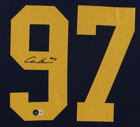 Aidan Hutchinson Signed Michigan Wolverines 35x43 Framed Jersey (Beckett) Det DE
