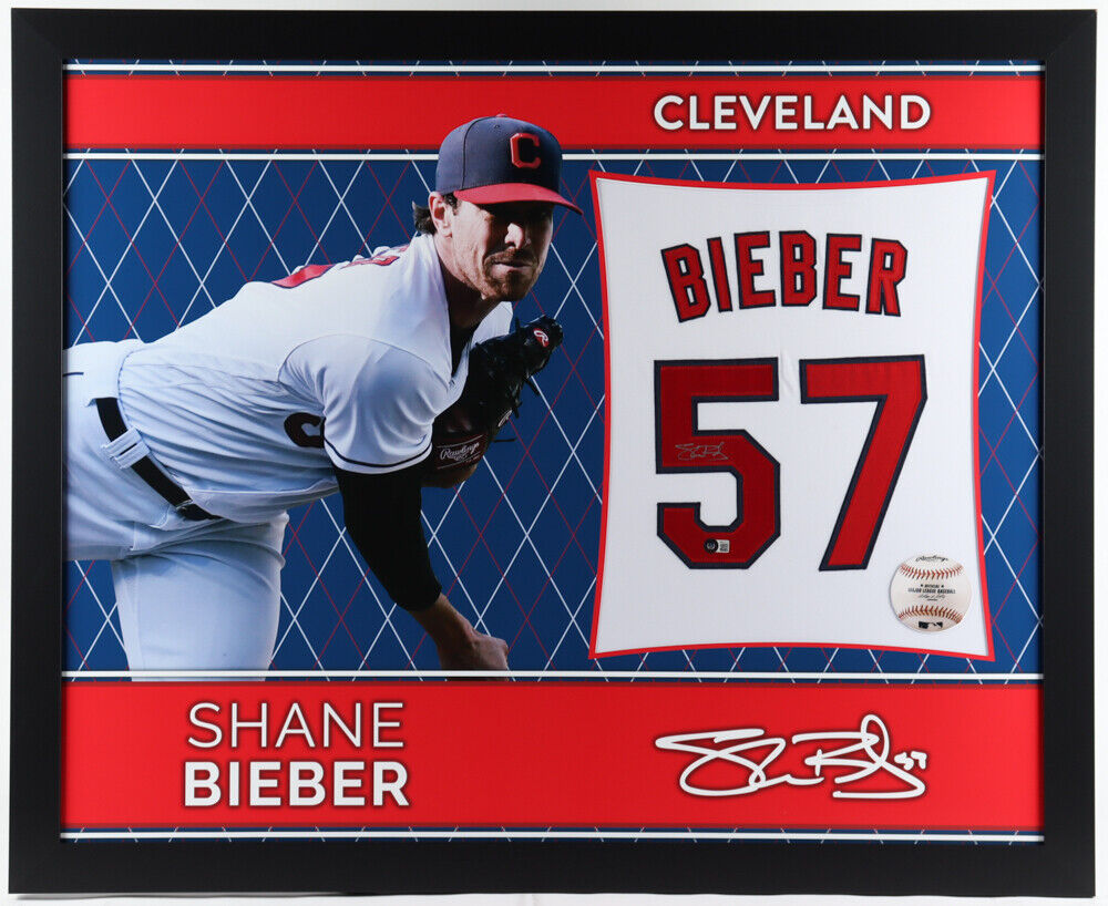Shane Bieber Signed 35x43 Custom Framed Cleveland Indians Jersey (Beck –