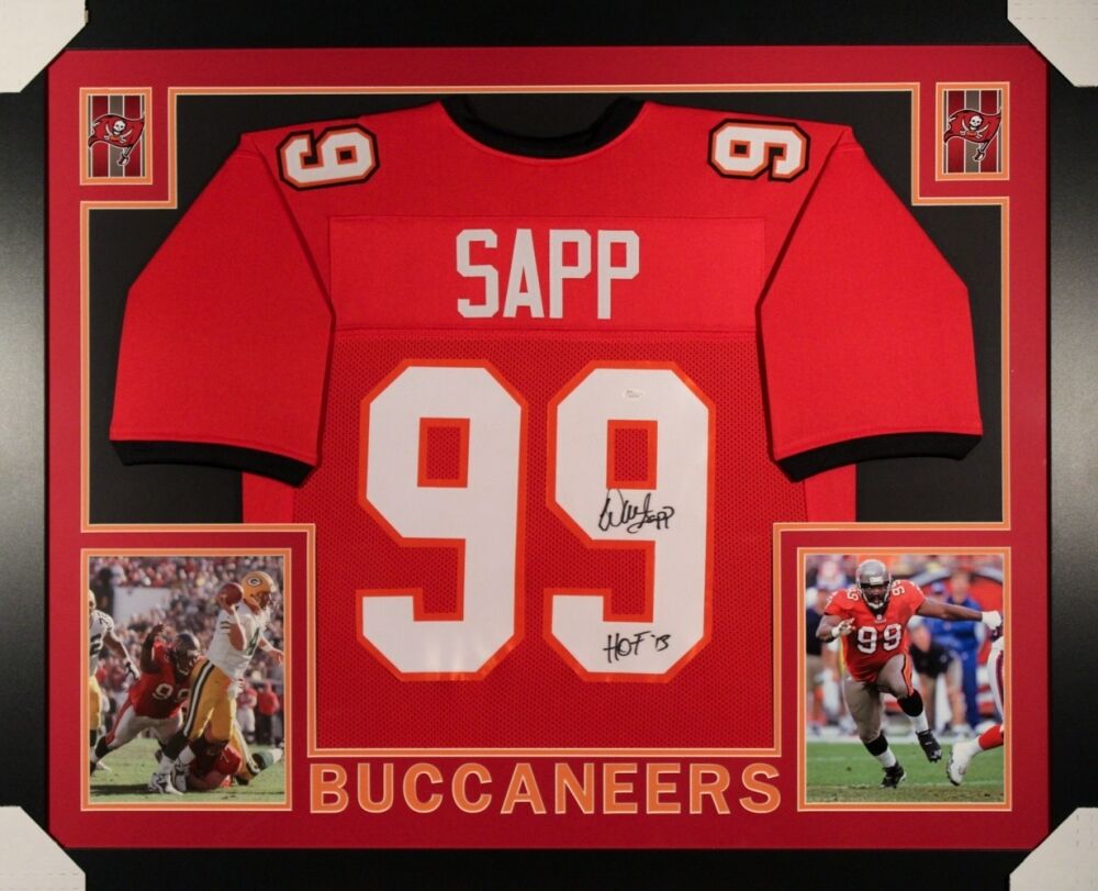 Warren Sapp Signed Buccaneers 35x43 Custom Framed Jersey Inscribed