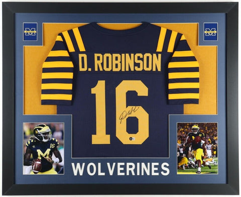 Denard Robison Signed Michigan Wolverines 35x43 Framed Throwback Jersey /Beckett
